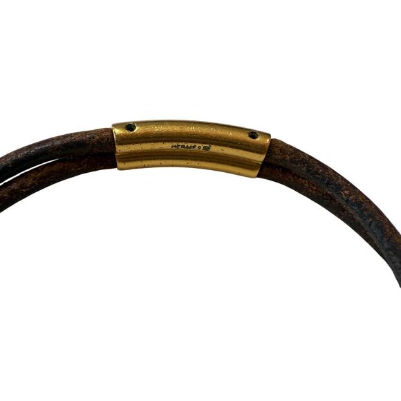Hermes  Atame Leather Bracelet*Gold Bars*Large Wrist Friendly*9.3" diameter - Picture 3 of 3